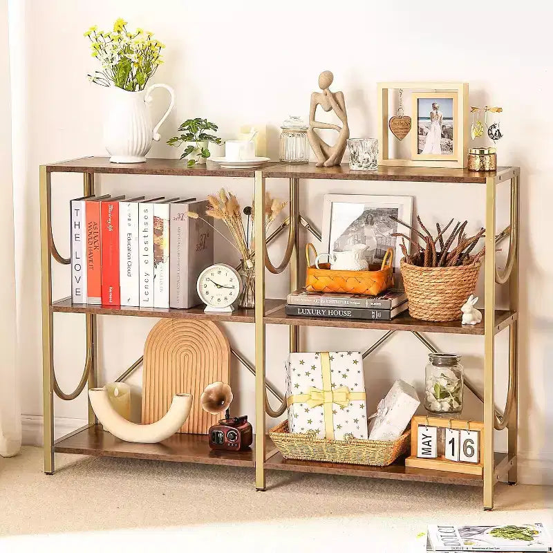 Console de 46,5 po avec 3 étagères ouvertes, table de canapé et d'entrée polyvalente, rangement et présentoir compacts, organisateur double.
