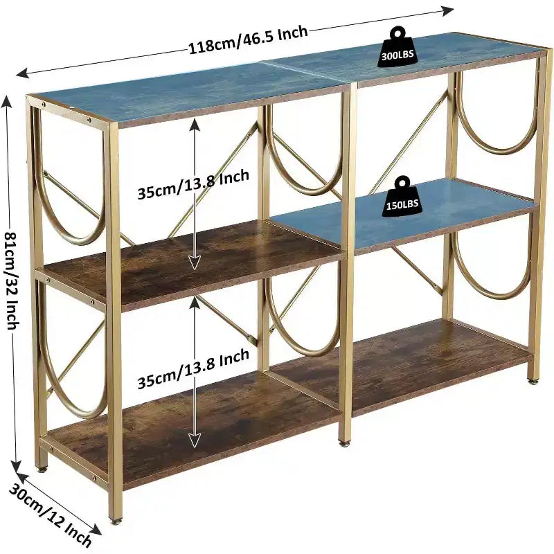Console de 46,5 po avec 3 étagères ouvertes, table de canapé et d'entrée polyvalente, rangement et présentoir compacts, organisateur double.