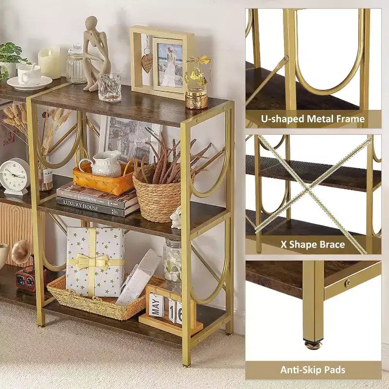 Console de 46,5 po avec 3 étagères ouvertes, table de canapé et d'entrée polyvalente, rangement et présentoir compacts, organisateur double.