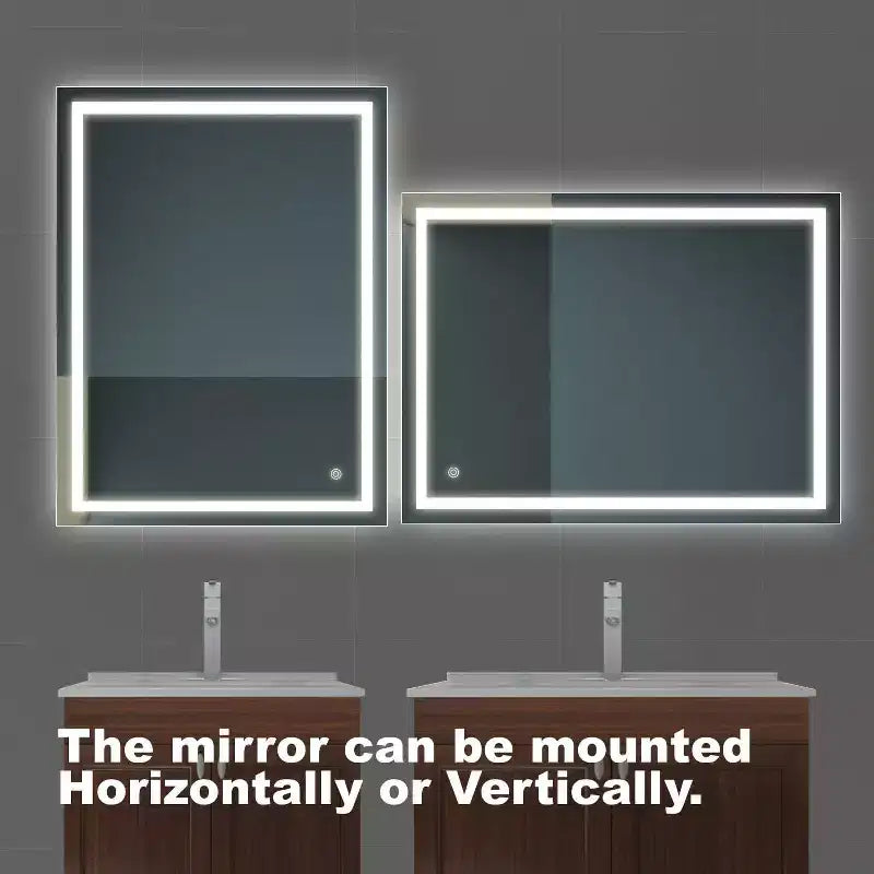 Miroir de salle de bain 32x24" avec intensité réglable 3 couleurs, anti-buée et commande par interrupteur mural