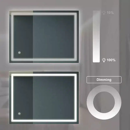 Miroir de salle de bain 32x24" avec intensité réglable 3 couleurs, anti-buée et commande par interrupteur mural