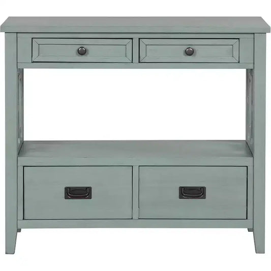 36-Inch Farmhouse Style Console Table with 4 Drawers, Green Buffet Cabinet with Storage Shelf, Sofa Table for Entryway, Hallway, Rustic Design