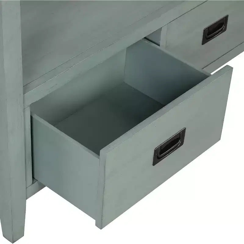 Console rustique de 36 pouces avec 4 tiroirs, buffet vert avec étagère de rangement, table de canapé pour entrée, couloir, design rustique