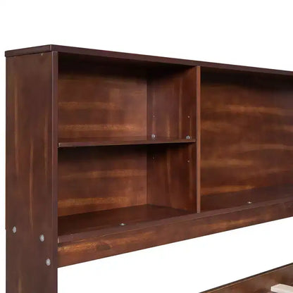 Lit capitaine en bois grand format avec tiroirs, étagères et placards latéraux