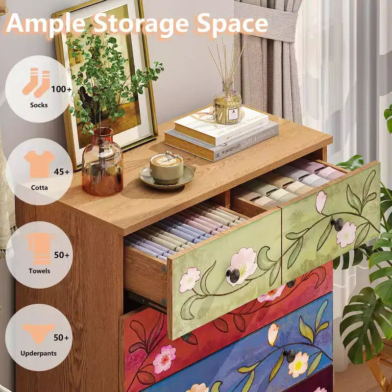 Commode brune à 7 tiroirs, 66 cm de large, en panneaux de particules