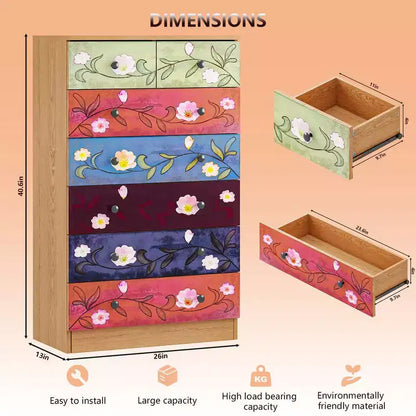Commode brune à 7 tiroirs, 66 cm de large, en panneaux de particules
