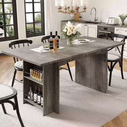 TROPOW 63 Inch Dining Table with 4 Storage Shelves, Seats 4-6, Wooden Kitchen Table with Large Tabletop for Living Room, Easy Assembly