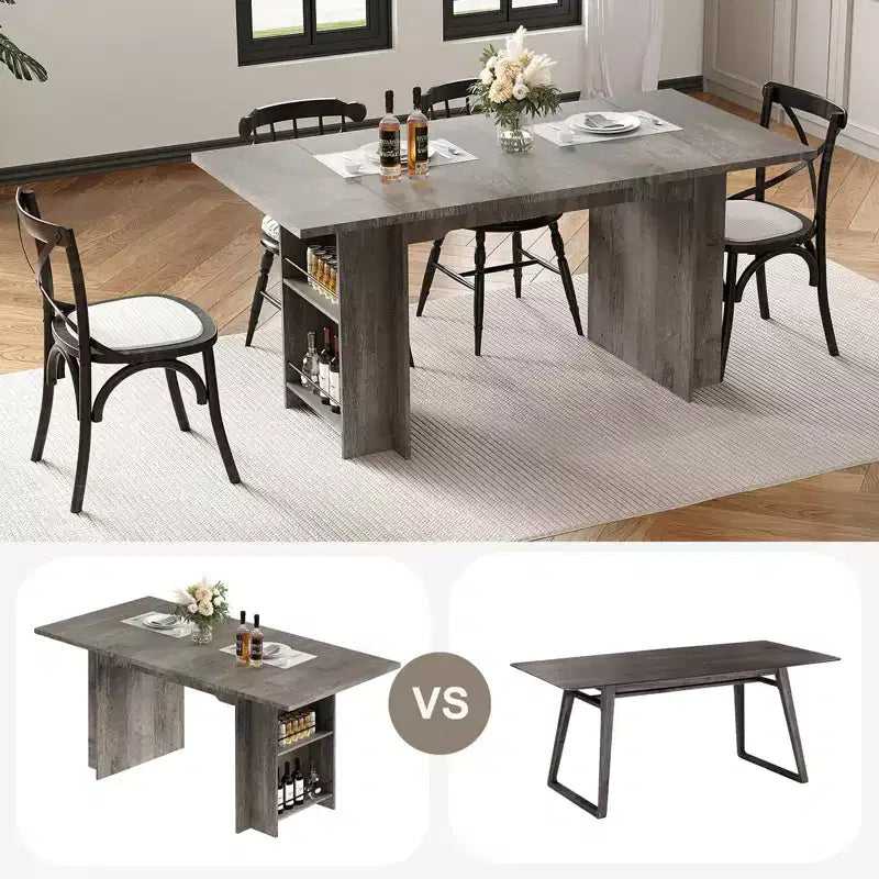 Table à manger de ferme de 160 cm avec 4 étagères de rangement, 4 à 6 places, Noyer