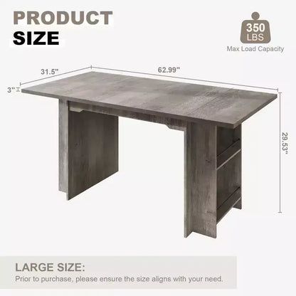 Table à manger de ferme de 160 cm avec 4 étagères de rangement, 4 à 6 places, Noyer