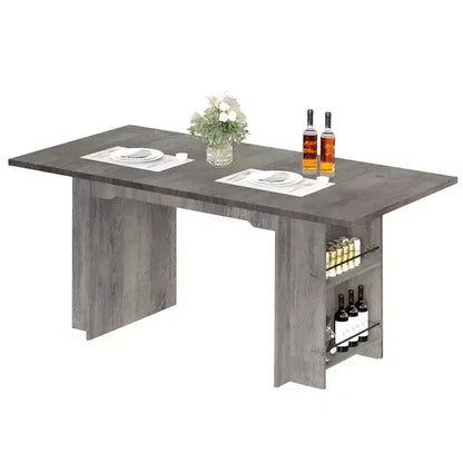 Table à manger de ferme de 160 cm avec 4 étagères de rangement, 4 à 6 places, Noyer