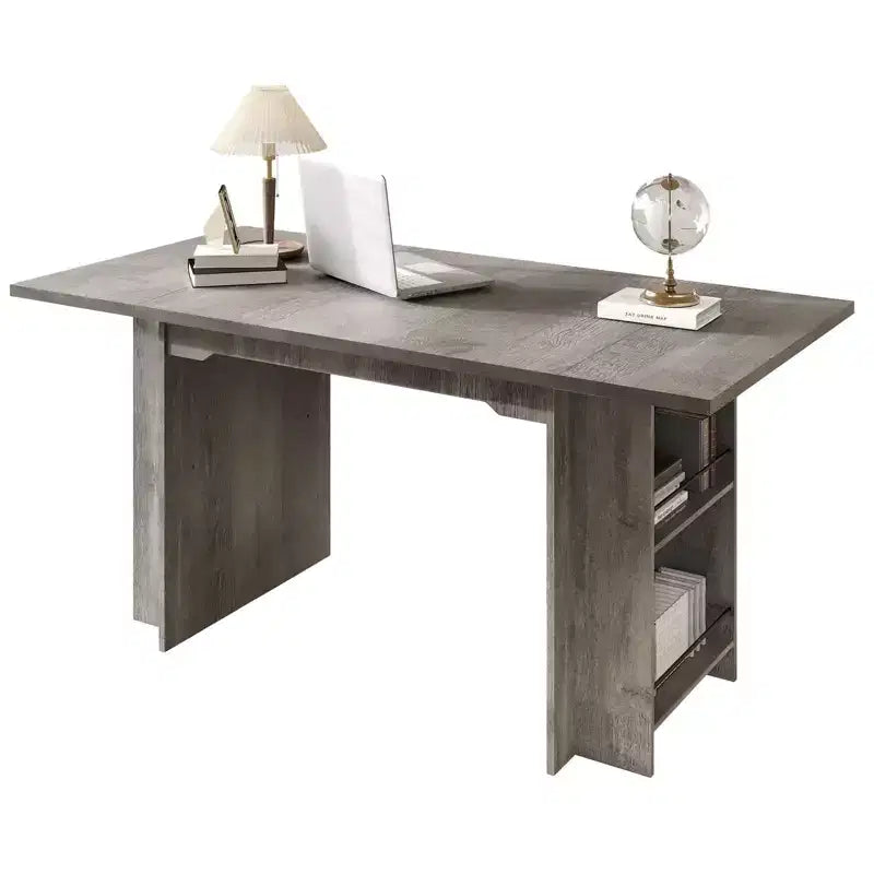 Table à manger de ferme de 160 cm avec 4 étagères de rangement, 4 à 6 places, Noyer