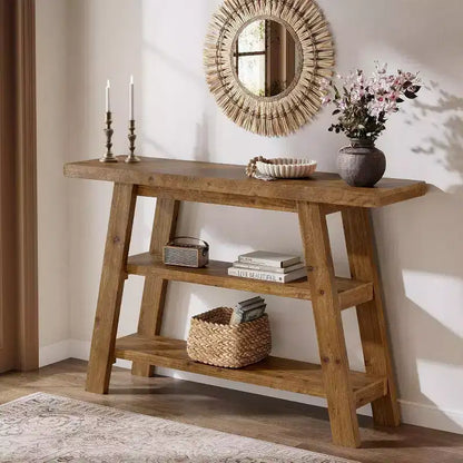 Lantine 47.24-Inch Solid Wood Console Table, 3-Tier Farmhouse Entryway Table with Shelves, Narrow Accent Table for Living Room, Hallway