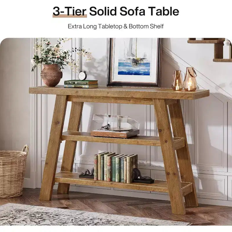 Console de ferme à 3 niveaux en bois massif de 47 po pour entrée et couloir