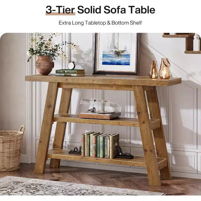 Console de ferme à 3 niveaux en bois massif de 47 po pour entrée et couloir