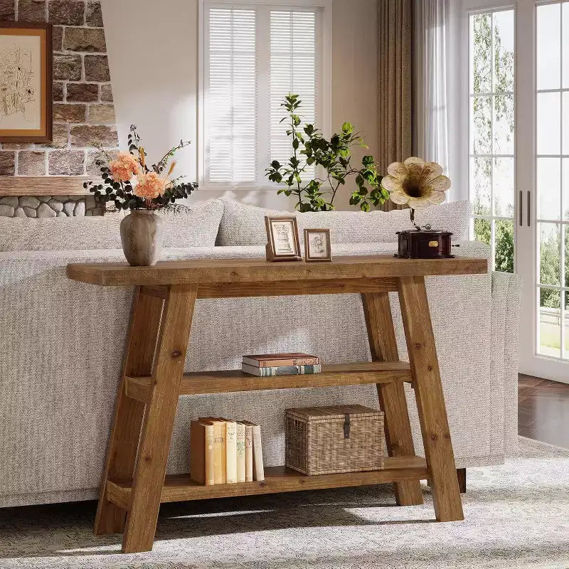 Console de ferme à 3 niveaux en bois massif de 47 po pour entrée et couloir