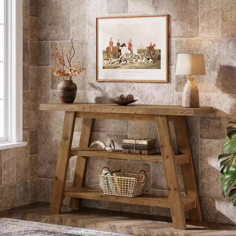 Console de ferme à 3 niveaux en bois massif de 47 po pour entrée et couloir