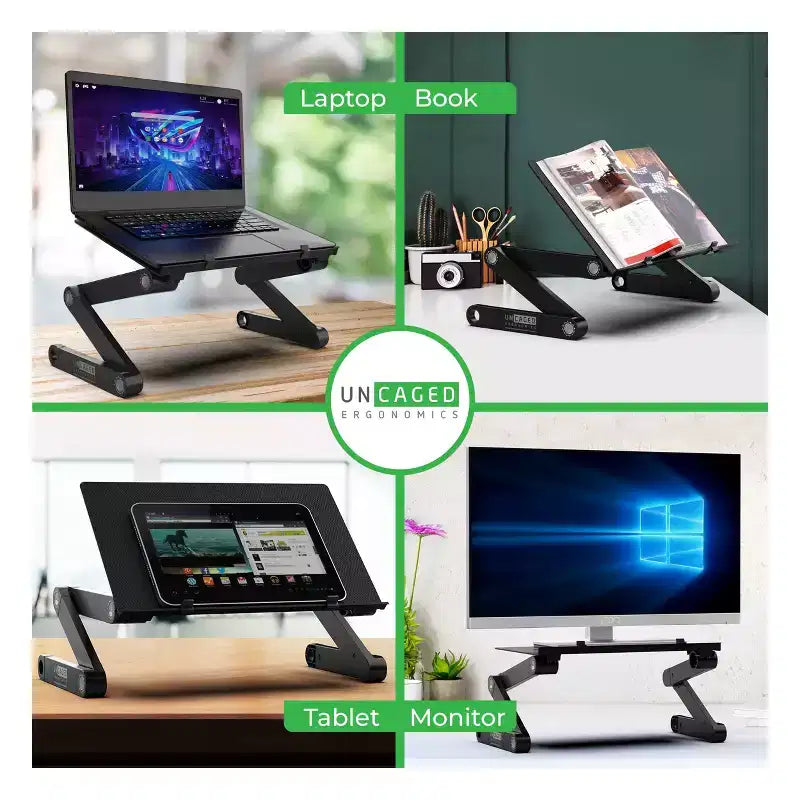 Support Ordinateur Portable Ajustable en Aluminium pour Bureau & Lit, Hauteur et Inclinaison Pliables