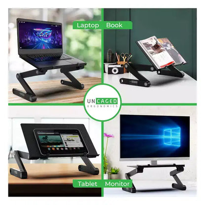 Support Ordinateur Portable Ajustable en Aluminium pour Bureau & Lit, Hauteur et Inclinaison Pliables