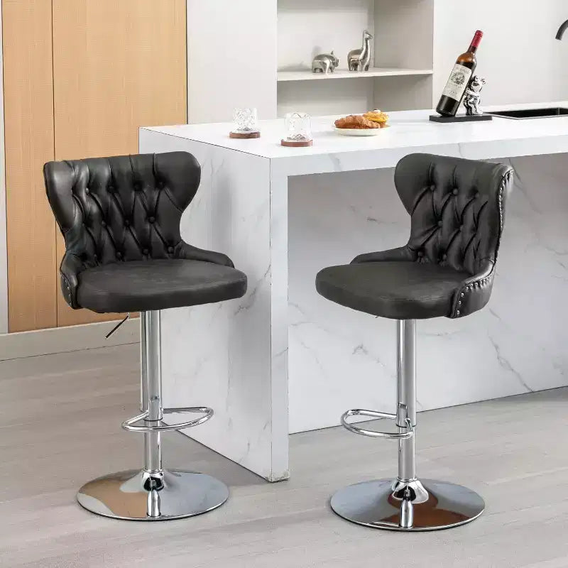 Tabourets de bar pivotants modernes, hauteur réglable 63,5-84 cm, revêtement en cuir PU avec dossier, pour îlot de cuisine, bar à domicile, comptoir