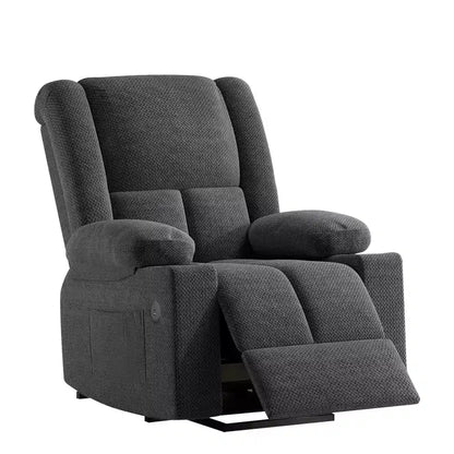 Fauteuil inclinable releveur électrique gris avec massage, chauffage, ports USB et porte-gobelets