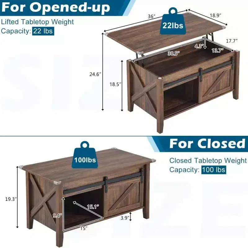 Table basse relevable avec rangement