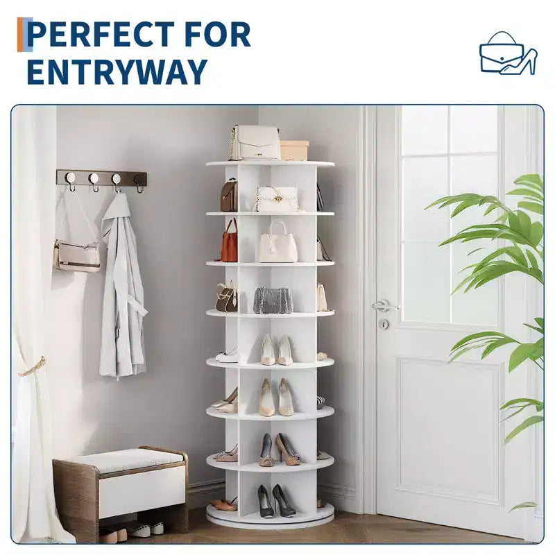 Tour à chaussures rotative à 7 niveaux, présentoir vertical, rangement pour chaussures, carrousel rond, rotation à 360°