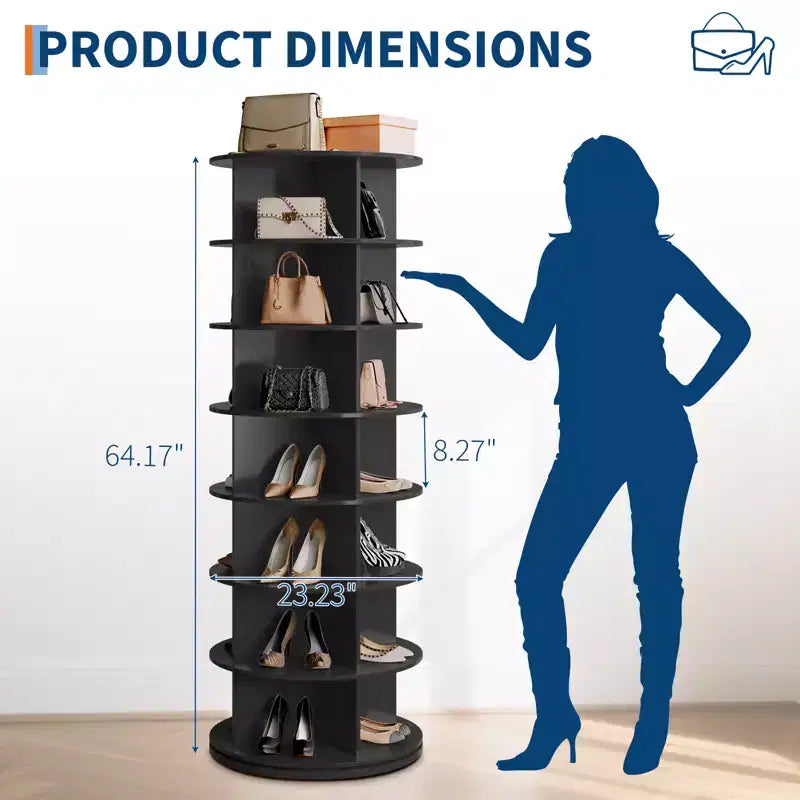Tour à chaussures rotative à 7 niveaux, présentoir vertical, rangement pour chaussures, carrousel rond, rotation à 360°