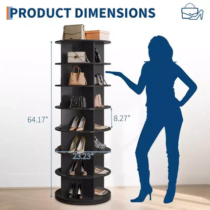Tour à chaussures rotative à 7 niveaux, présentoir vertical, rangement pour chaussures, carrousel rond, rotation à 360°