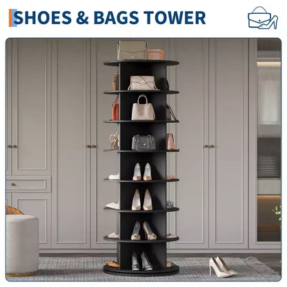 Tour à chaussures rotative à 7 niveaux, présentoir vertical, rangement pour chaussures, carrousel rond, rotation à 360°