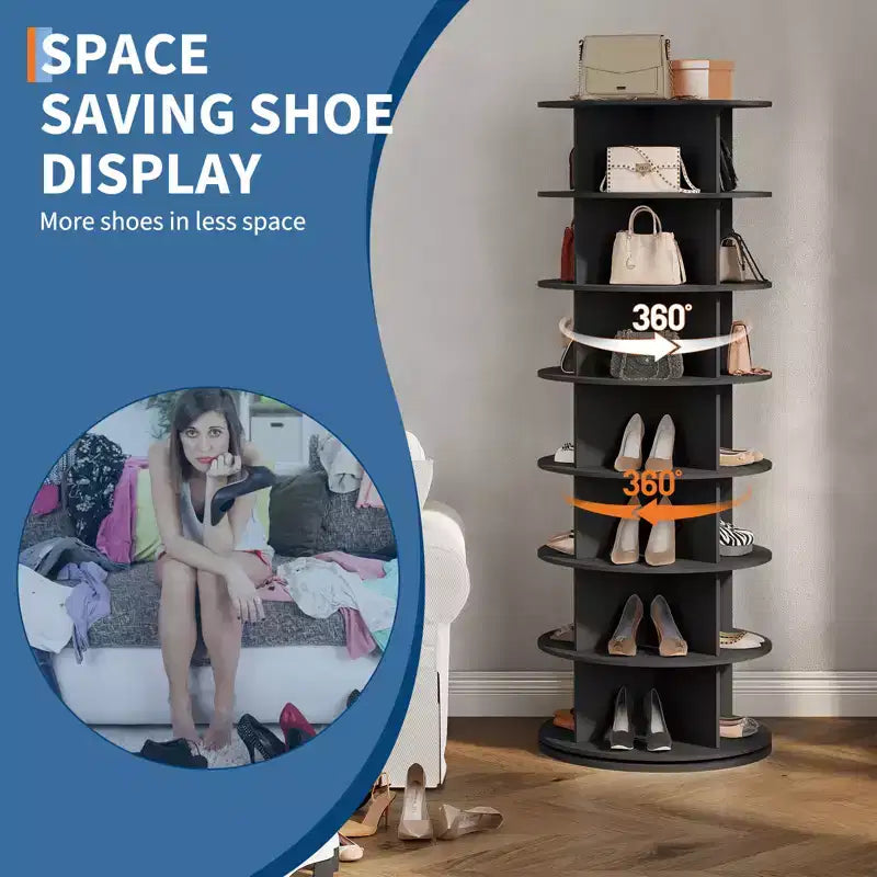 Tour à chaussures rotative à 7 niveaux, présentoir vertical, rangement pour chaussures, carrousel rond, rotation à 360°