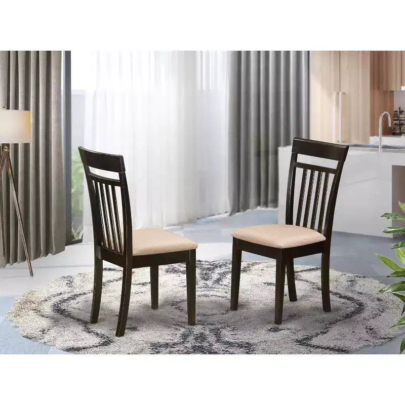 Chaise de salle à manger Asian Fusion avec dossier à lattes et assise en bois – 17"x17.5"x38.5", Cappuccino, Structure en bois d'hévéa