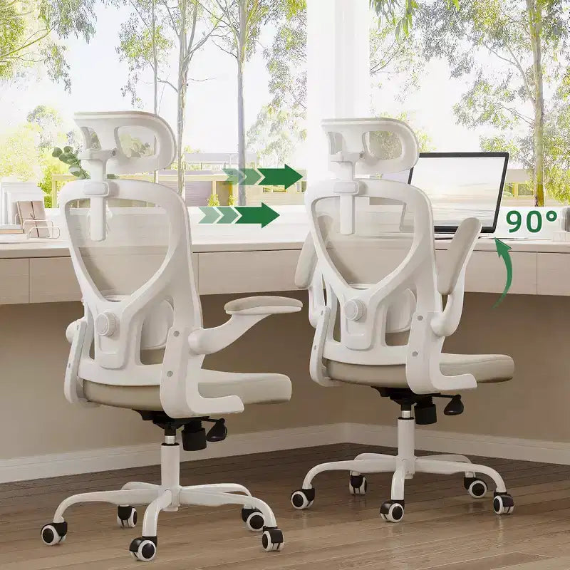 Chaise de bureau ergonomique avec support lombaire, accoudoirs relevables et appui-tête – Dossier en maille, Noir