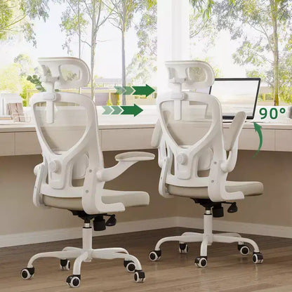 Chaise de bureau ergonomique avec support lombaire, accoudoirs relevables et appui-tête – Dossier en maille, Noir