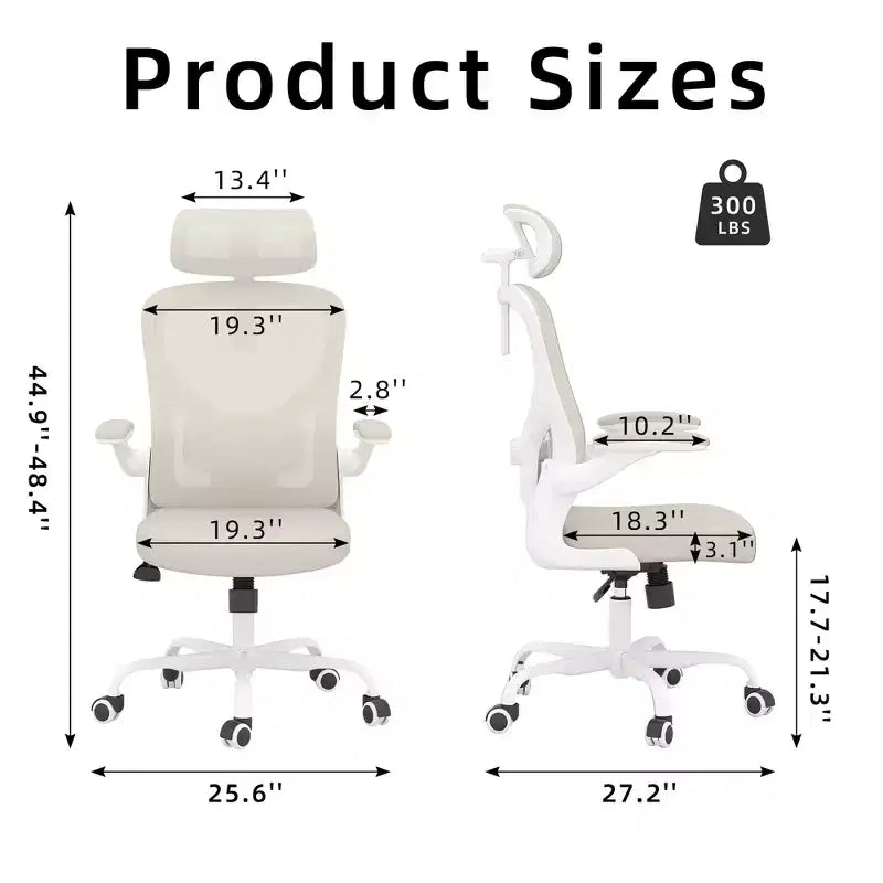 Chaise de bureau ergonomique avec support lombaire, accoudoirs relevables et appui-tête – Dossier en maille, Noir