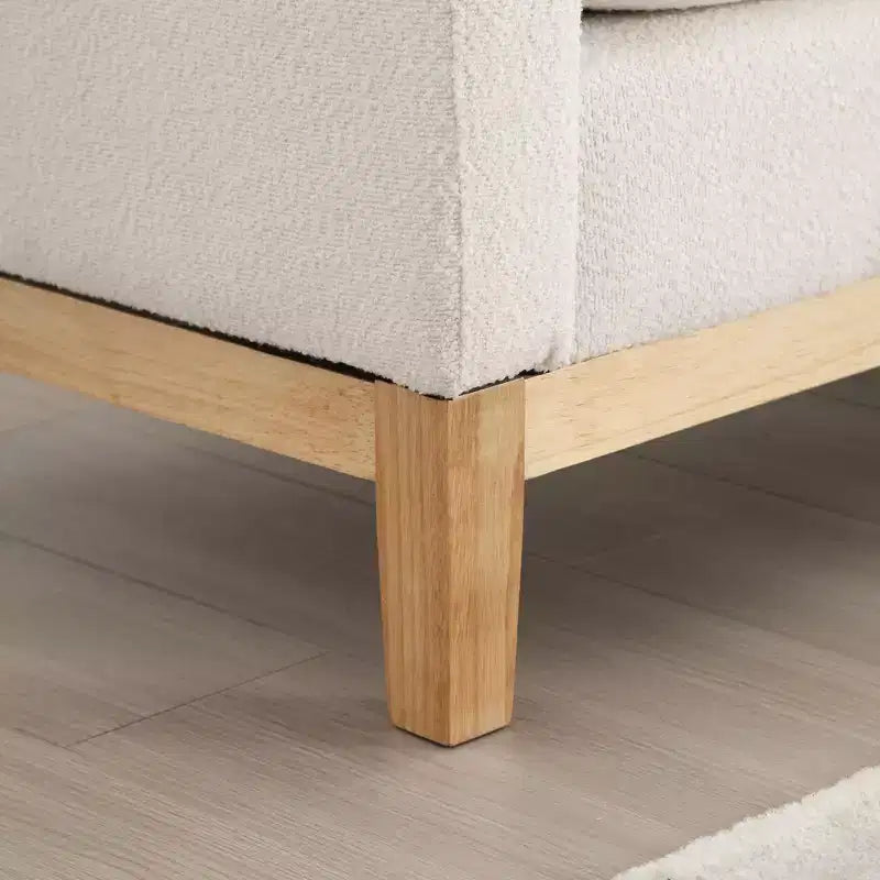 Banc rembourré de 53,5 po de large, pieds en bois et traversins, tissu bouclette, pour chambre à coucher, salon, entrée