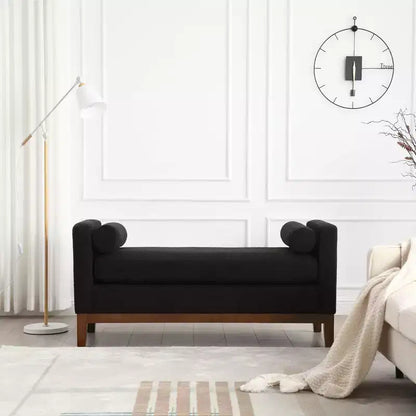 Banc rembourré de 53,5 po de large, pieds en bois et traversins, tissu bouclette, pour chambre à coucher, salon, entrée