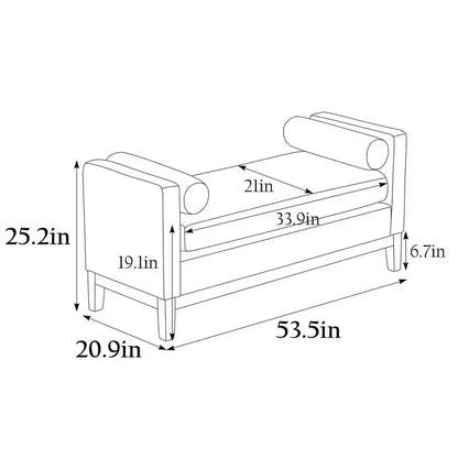 Banc rembourré de 53,5 po de large, pieds en bois et traversins, tissu bouclette, pour chambre à coucher, salon, entrée