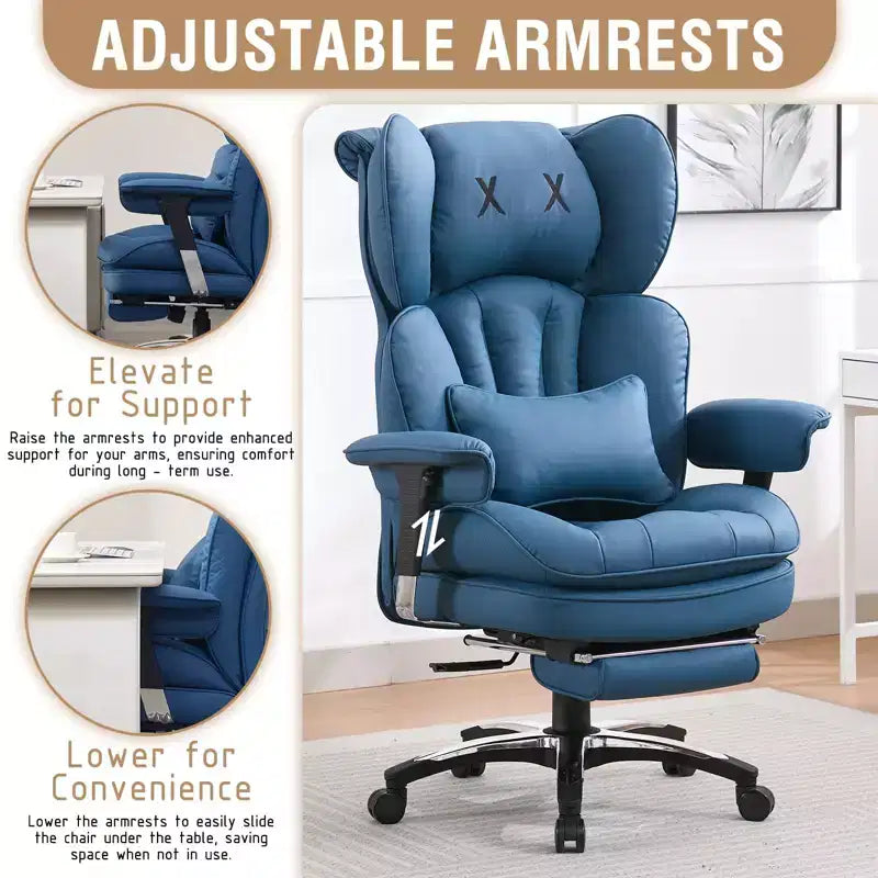 Fauteuil de bureau ergonomique grande taille – Chaise de bureau exécutive à dossier haut en cuir PU avec repose-pieds et soutien lombaire