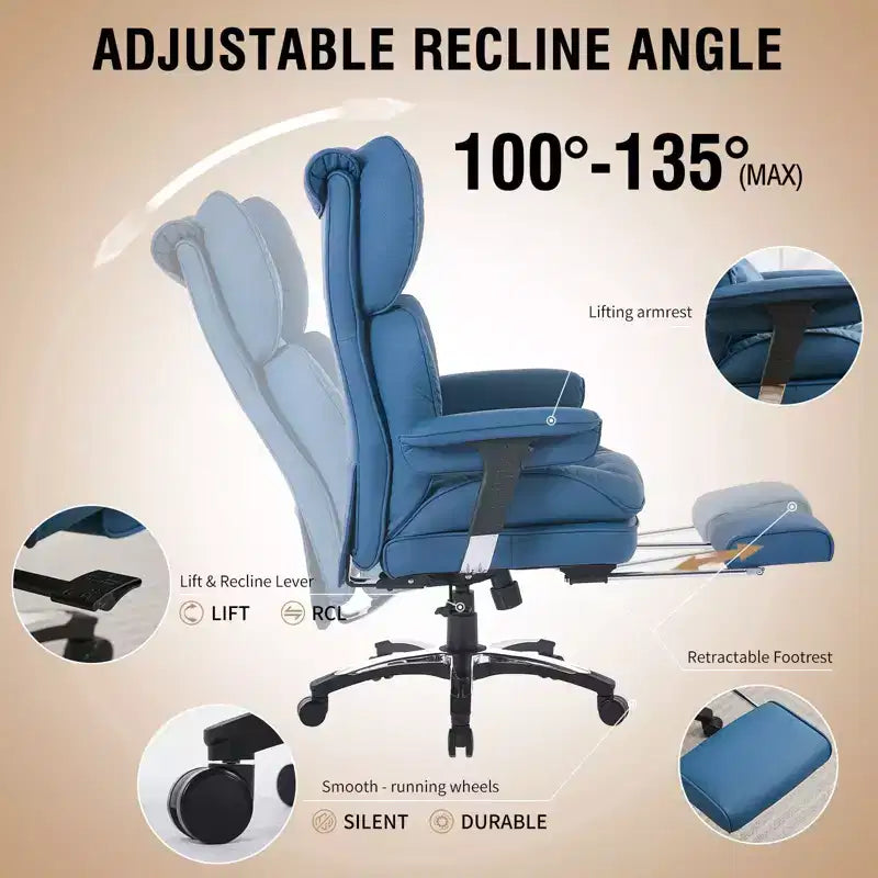 Fauteuil de bureau ergonomique grande taille – Chaise de bureau exécutive à dossier haut en cuir PU avec repose-pieds et soutien lombaire