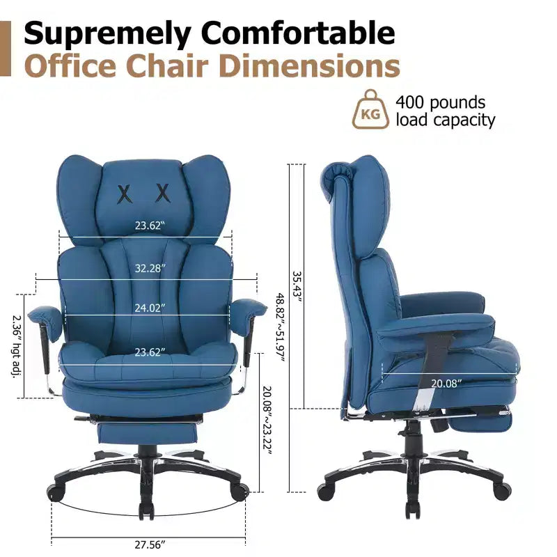 Fauteuil de bureau ergonomique grande taille – Chaise de bureau exécutive à dossier haut en cuir PU avec repose-pieds et soutien lombaire
