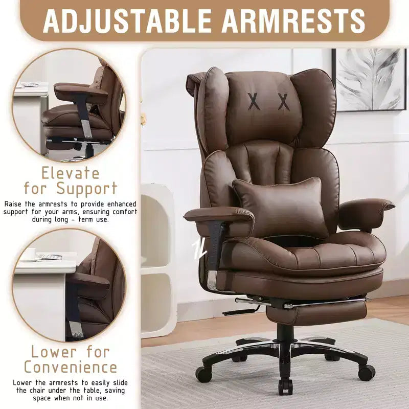 Fauteuil de bureau ergonomique grande taille – Chaise de bureau exécutive à dossier haut en cuir PU avec repose-pieds et soutien lombaire