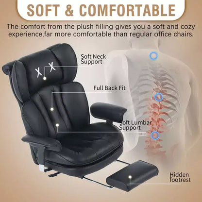 Fauteuil de bureau ergonomique grande taille – Chaise de bureau exécutive à dossier haut en cuir PU avec repose-pieds et soutien lombaire
