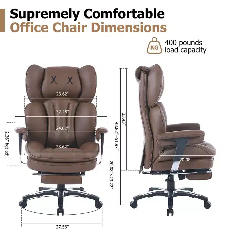 Fauteuil de bureau ergonomique grande taille – Chaise de bureau exécutive à dossier haut en cuir PU avec repose-pieds et soutien lombaire