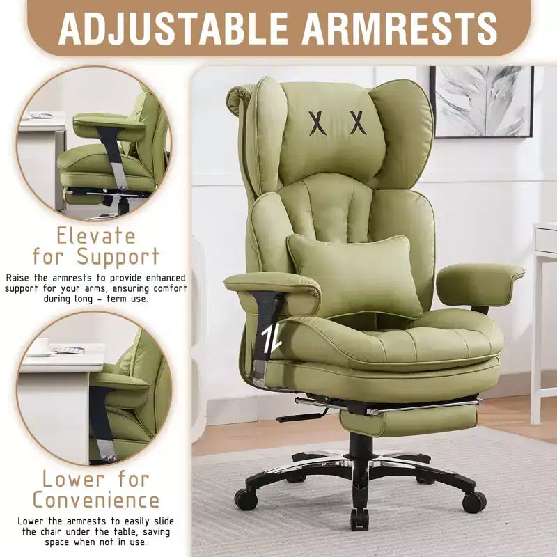 Fauteuil de bureau ergonomique grande taille – Chaise de bureau exécutive à dossier haut en cuir PU avec repose-pieds et soutien lombaire