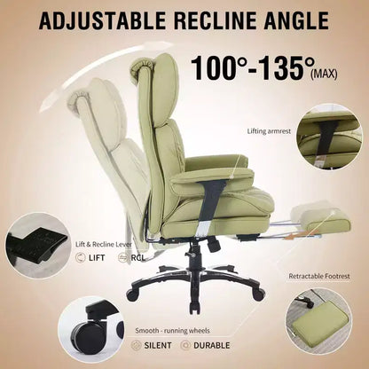 Fauteuil de bureau ergonomique grande taille – Chaise de bureau exécutive à dossier haut en cuir PU avec repose-pieds et soutien lombaire