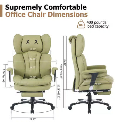 Fauteuil de bureau ergonomique grande taille – Chaise de bureau exécutive à dossier haut en cuir PU avec repose-pieds et soutien lombaire