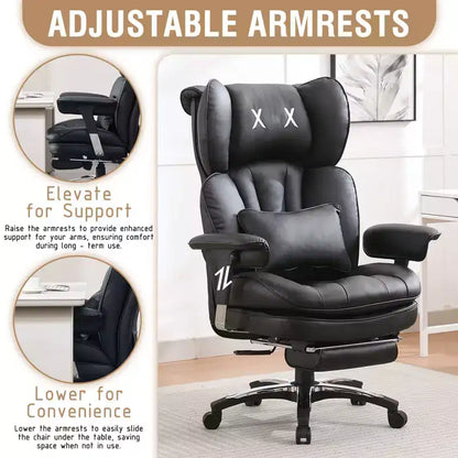 Fauteuil de bureau ergonomique grande taille – Chaise de bureau exécutive à dossier haut en cuir PU avec repose-pieds et soutien lombaire