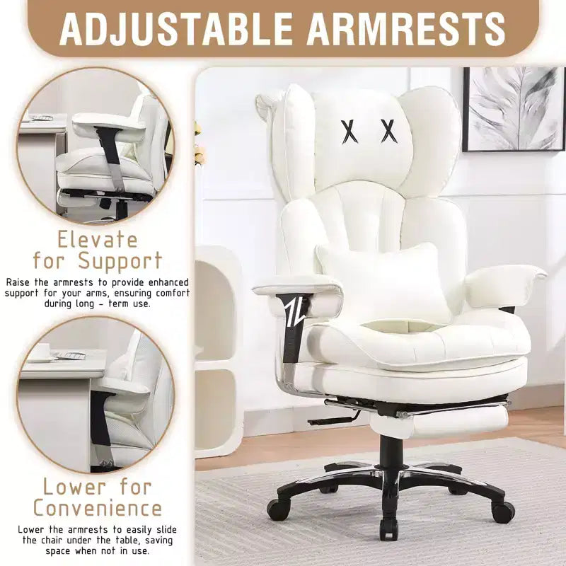 Fauteuil de bureau ergonomique grande taille – Chaise de bureau exécutive à dossier haut en cuir PU avec repose-pieds et soutien lombaire