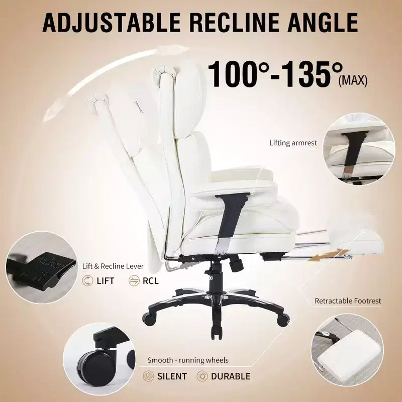 Fauteuil de bureau ergonomique grande taille – Chaise de bureau exécutive à dossier haut en cuir PU avec repose-pieds et soutien lombaire