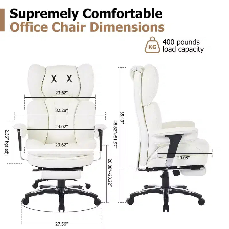 Fauteuil de bureau ergonomique grande taille – Chaise de bureau exécutive à dossier haut en cuir PU avec repose-pieds et soutien lombaire